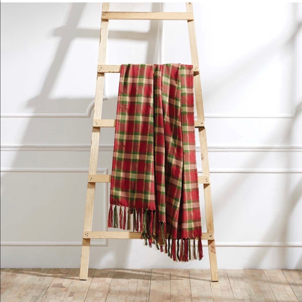 Claren Plaid Textured Cotton Rustic Knotted Tassels Throw, 60" x 50"